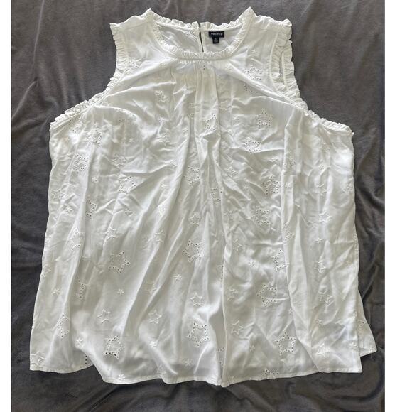 TORRID 5 Womens Blouse Challis White Embrodered Stars Ruffle Trim Boho Summer 5X - Picture 3 of 11
